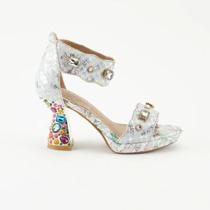 L'artiste By Spring Step Silver Crystal Embellished Ankle Strap Heel Sz 38 NWOT